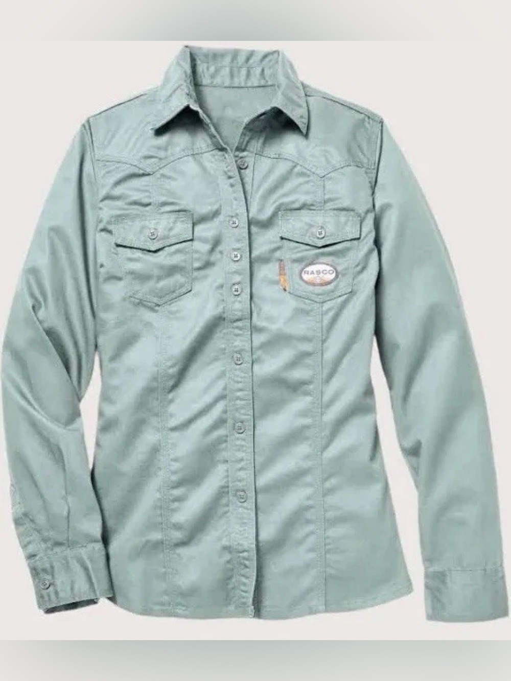 NWT Rasco FR Women's Fitted Long Sleeve Work Cool Girl Button Down Sage Sz 3XL